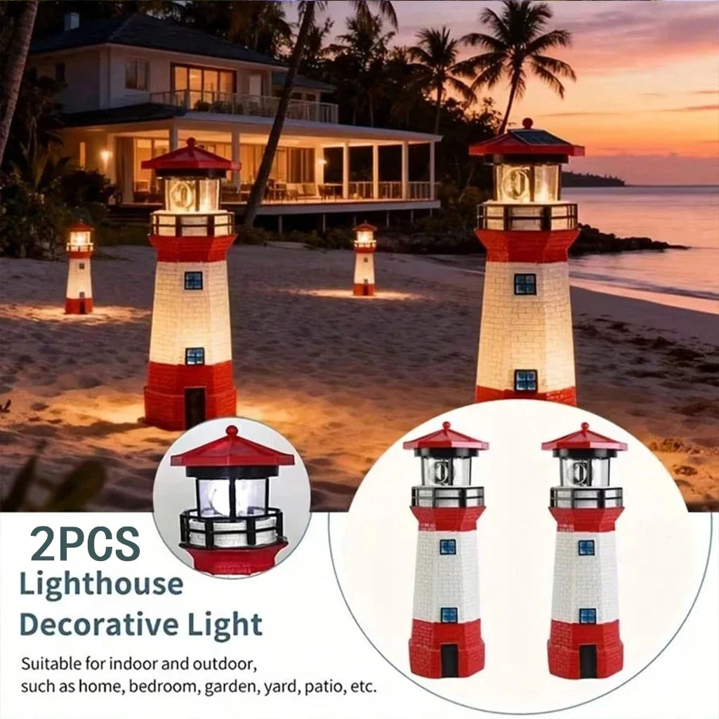 Solar LED Lighthouse Garden Light, ABS Push-Button Lawn Lamp, Self-Contained Driveway and Pathway Decor in 1 or 2 Pieces - product view 3