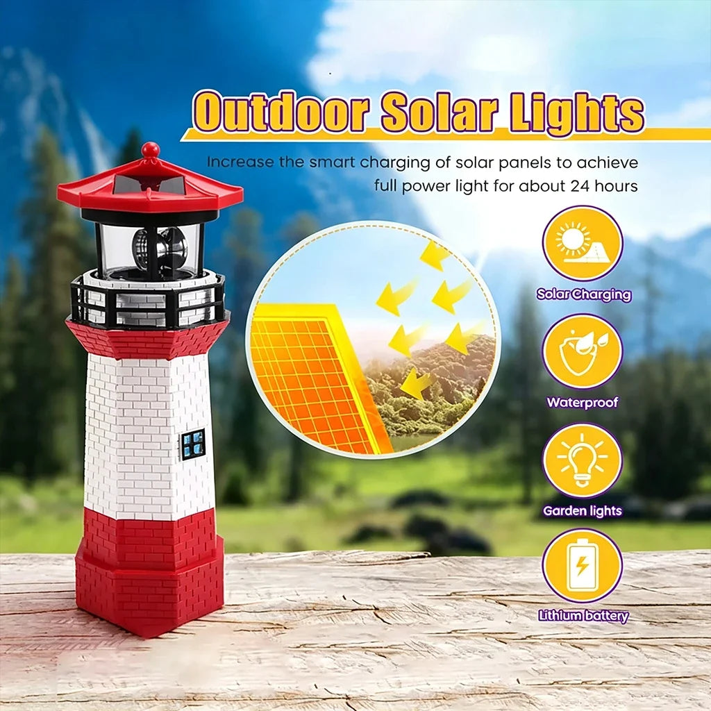 Solar LED Lighthouse Garden Light, ABS Push-Button Lawn Lamp, Self-Contained Driveway and Pathway Decor in 1 or 2 Pieces - product view 5