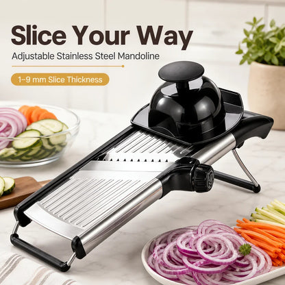 Adjustable Mandoline Slicer with Food Holder, ABS Blade, Julienne Cutter for Vegetable Prep, Black - product view 2