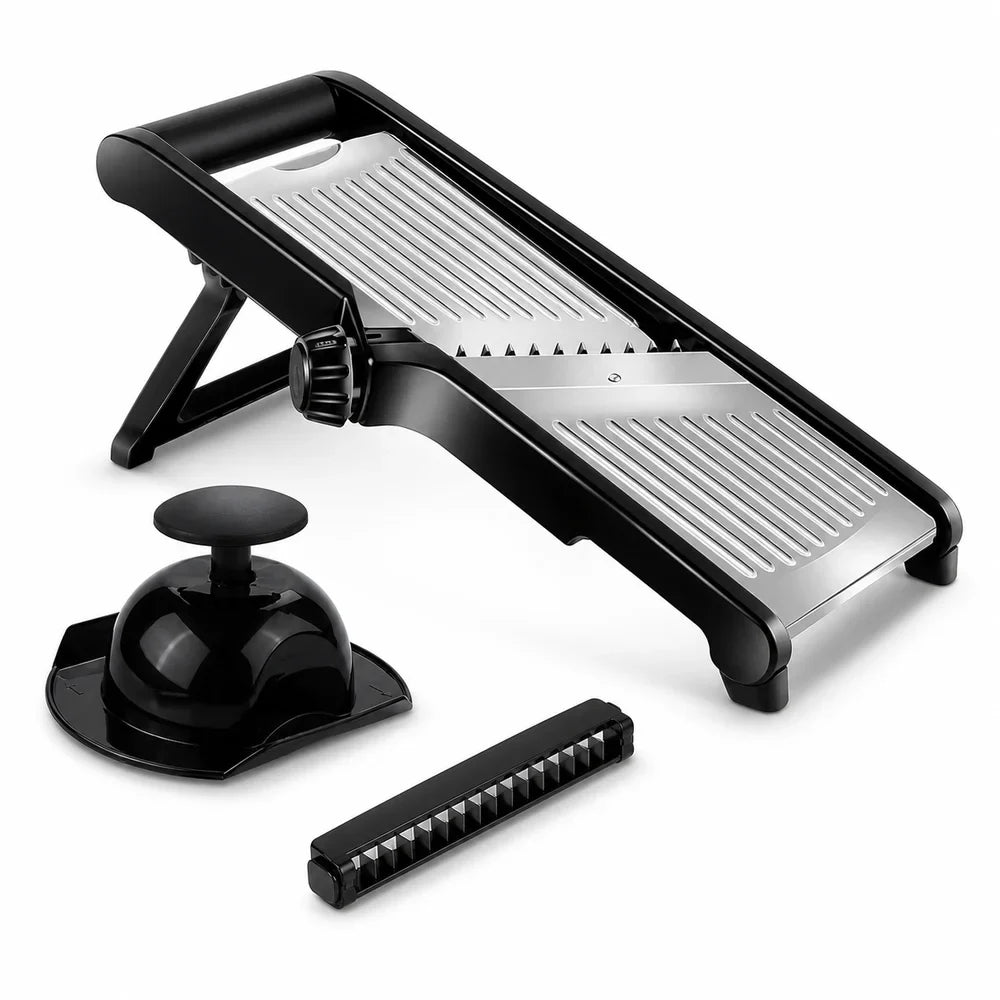 Adjustable Mandoline Slicer with Food Holder, ABS Blade, Julienne Cutter for Vegetable Prep, Black - product view 3