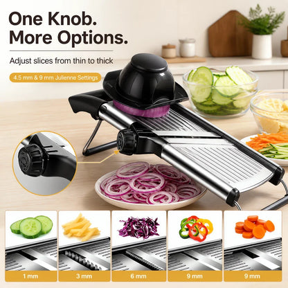 Adjustable Mandoline Slicer with Food Holder, ABS Blade, Julienne Cutter for Vegetable Prep, Black - product view 4