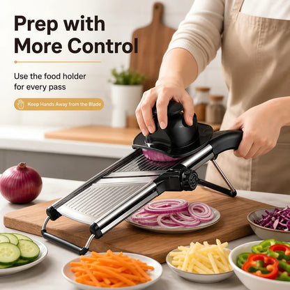 Adjustable Mandoline Slicer with Food Holder, ABS Blade, Julienne Cutter for Vegetable Prep, Black - product view 5