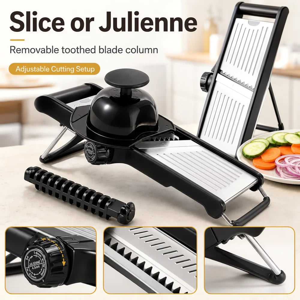 Adjustable Mandoline Slicer with Food Holder, ABS Blade, Julienne Cutter for Vegetable Prep, Black - product view 6