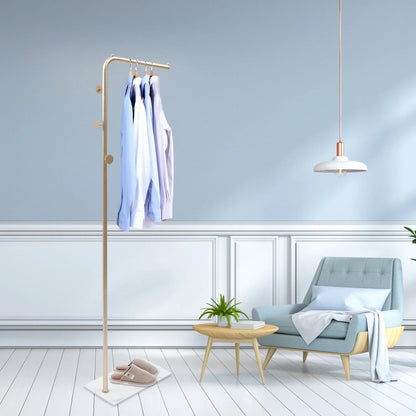 Freestanding Garment Rack, Gold Metal Clothes Stand with Hooks, Shoe Storage, Rock Slab Base and Open Design for Bedroom or Hallway - product view 4