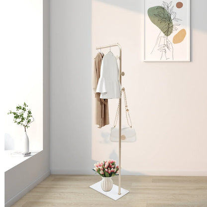 Freestanding Garment Rack, Gold Metal Clothes Stand with Hooks, Shoe Storage, Rock Slab Base and Open Design for Bedroom or Hallway - product view 5
