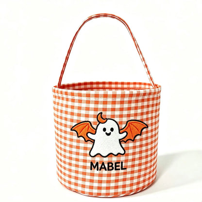 Easter Plaid Candy Basket, Cloth Handheld Bucket with Sturdy Handles, Reusable Egg and Gift Tote in Five Colors - product view 2
