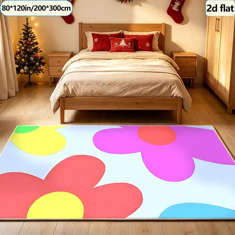 Kids Rug, Bright Multicolor Pop Art Floral Design, Rubber Backing, Polyester Area Carpet for Bedroom, Playroom and Living Room - product view 2