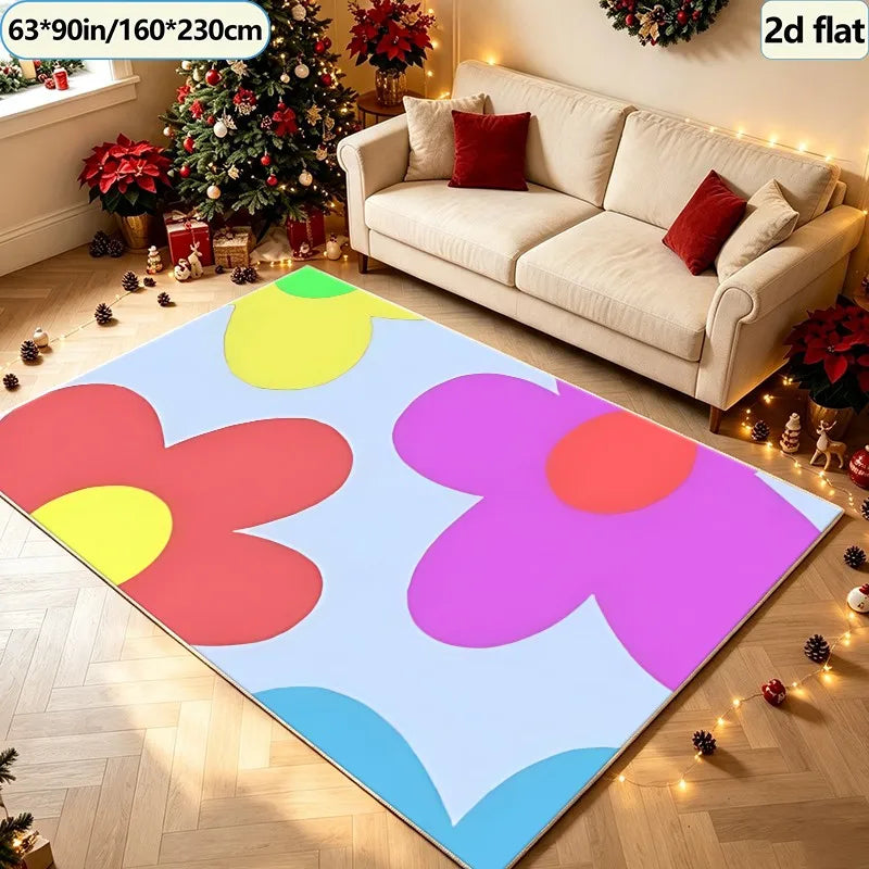 Kids Rug, Bright Multicolor Pop Art Floral Design, Rubber Backing, Polyester Area Carpet for Bedroom, Playroom and Living Room - product view 4