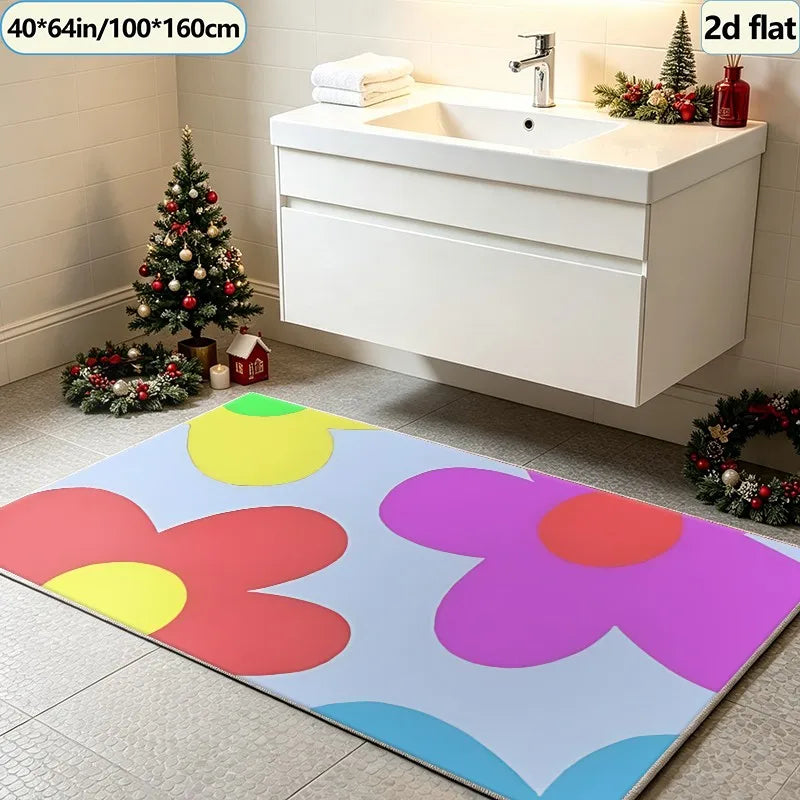 Kids Rug, Bright Multicolor Pop Art Floral Design, Rubber Backing, Polyester Area Carpet for Bedroom, Playroom and Living Room - product view 5