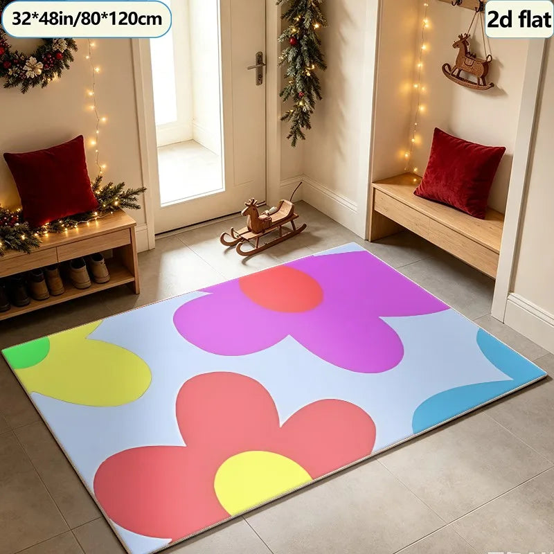 Kids Rug, Bright Multicolor Pop Art Floral Design, Rubber Backing, Polyester Area Carpet for Bedroom, Playroom and Living Room - product view 6