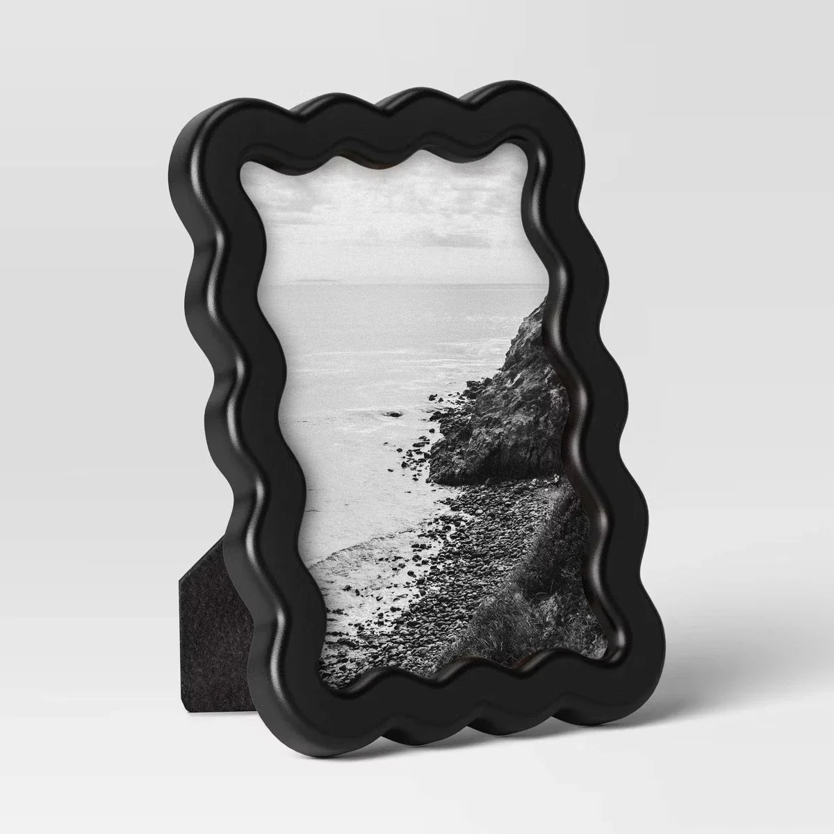 Black Wavy Picture Frame, 4 x 6 Inch Glass Photo and Art Display for Modern Tabletops and Home Décor - product view 1