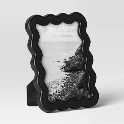 Black Wavy Picture Frame, 4 x 6 Inch Glass Photo and Art Display for Modern Tabletops and Home Décor - product view 1