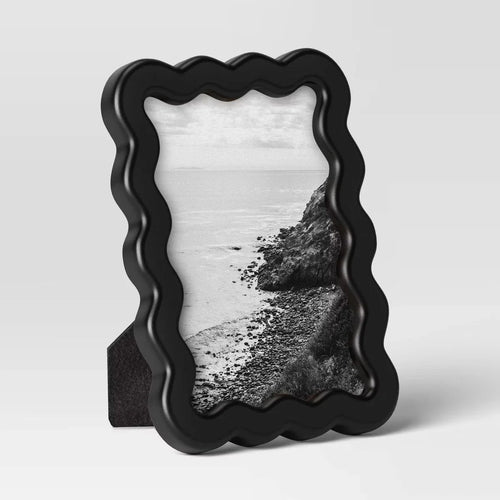 Black Wavy Picture Frame, 4 x 6 Inch Glass Photo and Art Display for Modern Tabletops and Home Décor - product view 1