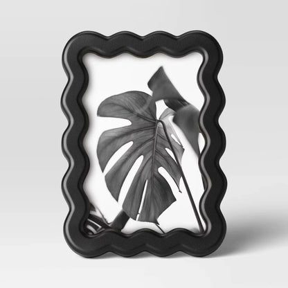 Black Wavy Picture Frame, 4 x 6 Inch Glass Photo and Art Display for Modern Tabletops and Home Décor - product view 2