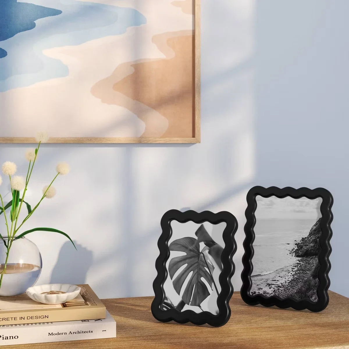 Black Wavy Picture Frame, 4 x 6 Inch Glass Photo and Art Display for Modern Tabletops and Home Décor - product view 3