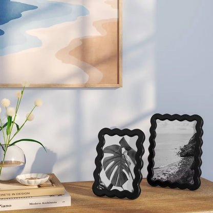 Black Wavy Picture Frame, 4 x 6 Inch Glass Photo and Art Display for Modern Tabletops and Home Décor - product view 3
