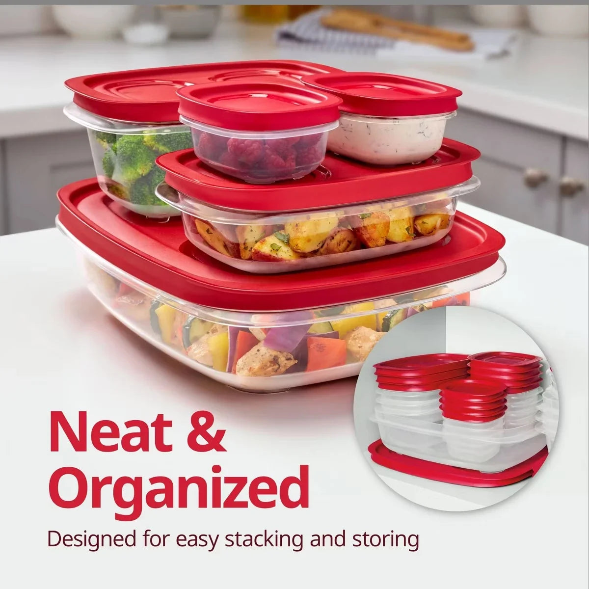 Rubbermaid Easy Store 5.26-cup Rectangle Food Storage Container, BPA-Free Red Kitchen Organizer for Stackable Everyday Storage - product view 3