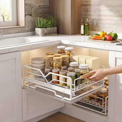 Pull-Out Cabinet Organizer, White Iron Slide-Out Drawer with Drain Tray, 30 x 40 x 13 cm for Kitchen and Under Sink - product view 2
