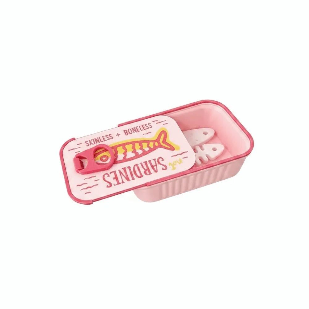 Sardine Can Jewelry Box, Mini Plastic Organizer with Fishbone Insert and Sliding Lid for Earrings, Rings and Small Items - product view 5