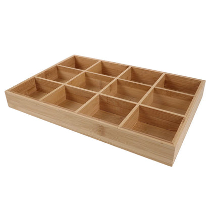 Bamboo Drawer Organizer, 12-Compartment Sock, Underwear and Lingerie Storage Tray, 35 × 24 × 4 cm for Closets - product view 1