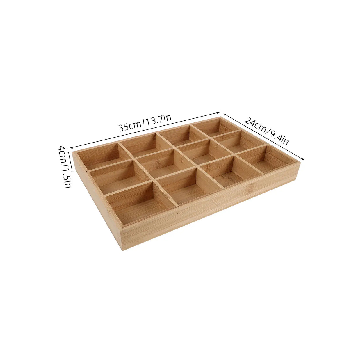 Bamboo Drawer Organizer, 12-Compartment Sock, Underwear and Lingerie Storage Tray, 35 × 24 × 4 cm for Closets - product view 2