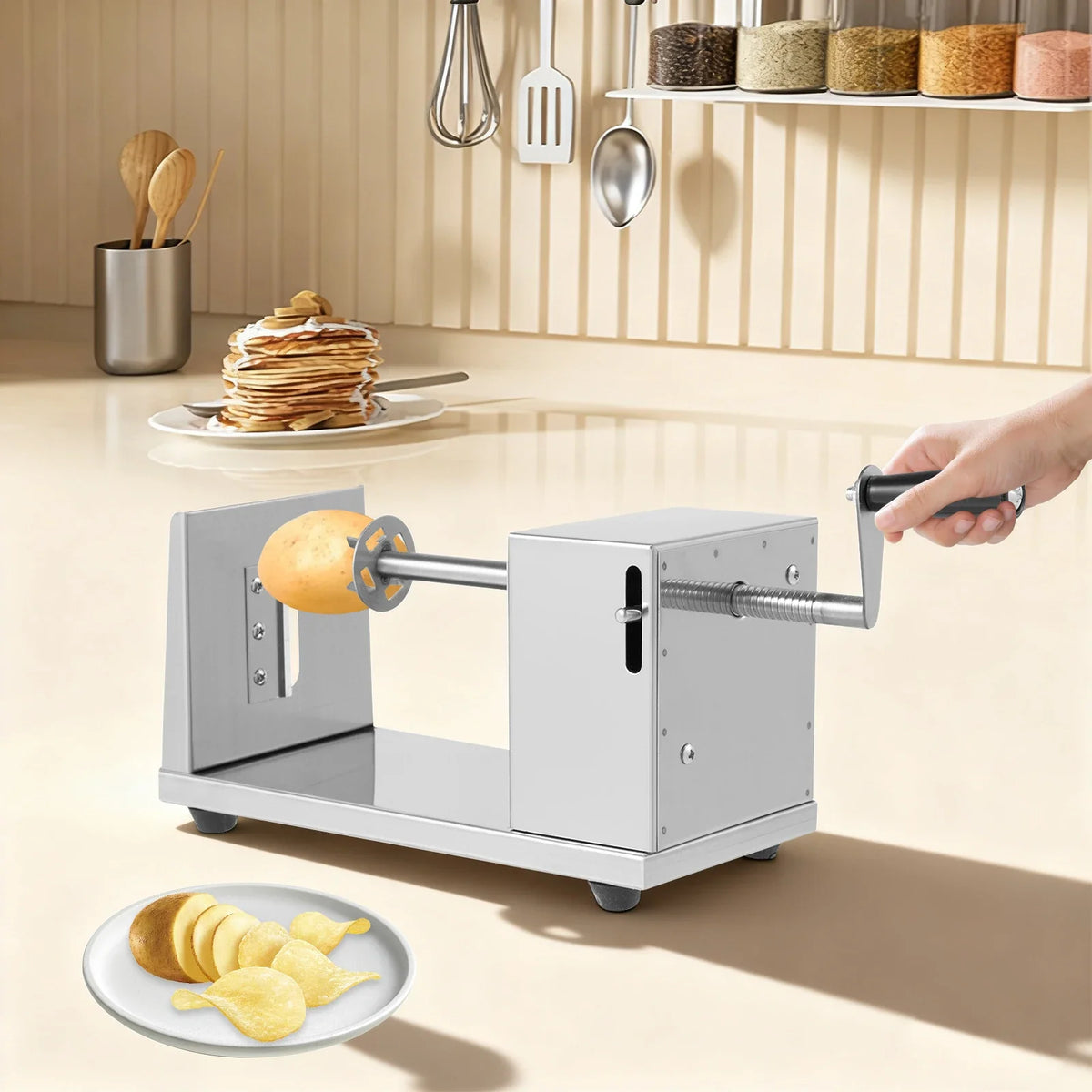 Manual Vegetable Spiralizer Cutter, Stainless Steel Potato Twister, 3–3.5 mm Slices, Tabletop Tornado Fries Maker - product view 2