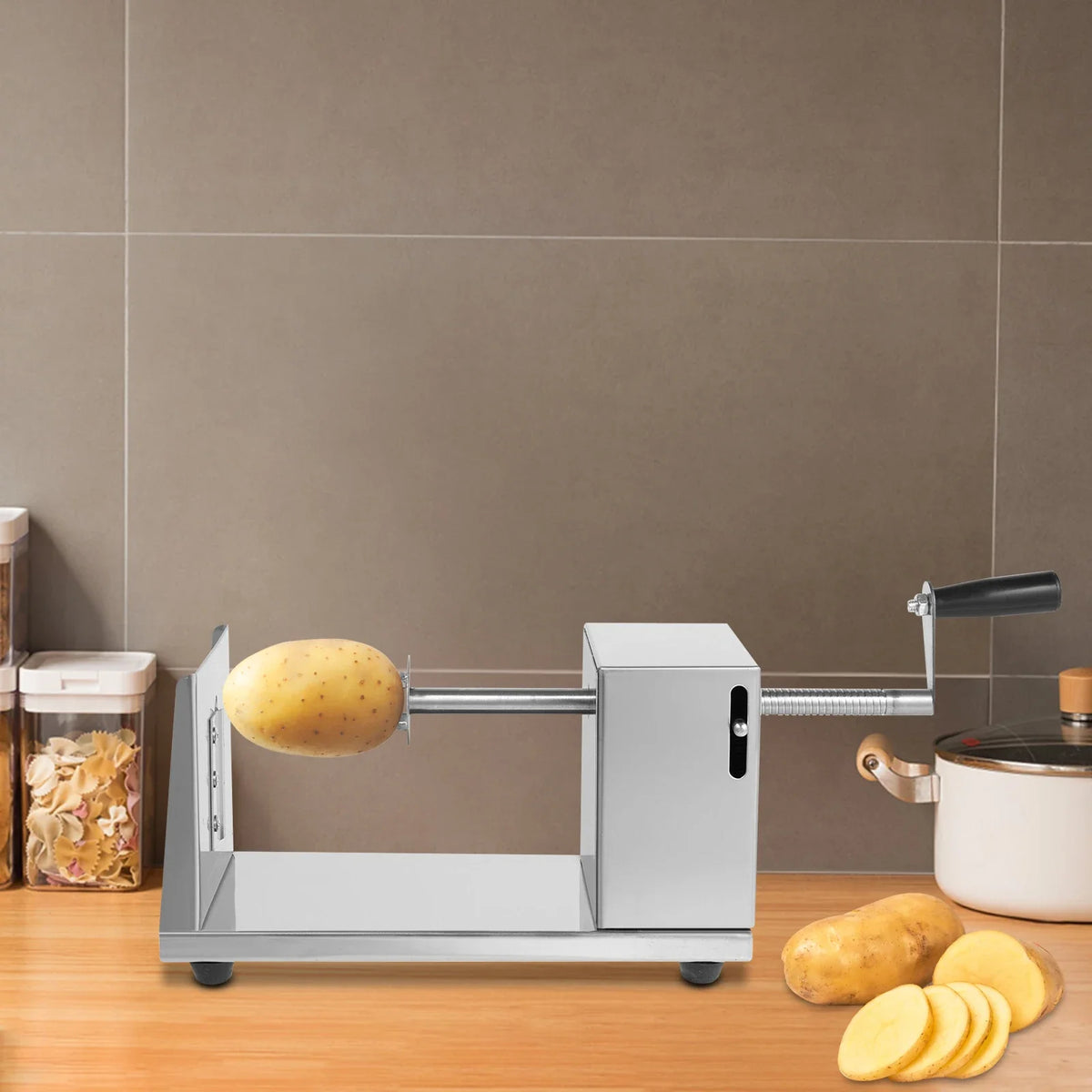 Manual Vegetable Spiralizer Cutter, Stainless Steel Potato Twister, 3–3.5 mm Slices, Tabletop Tornado Fries Maker - product view 3