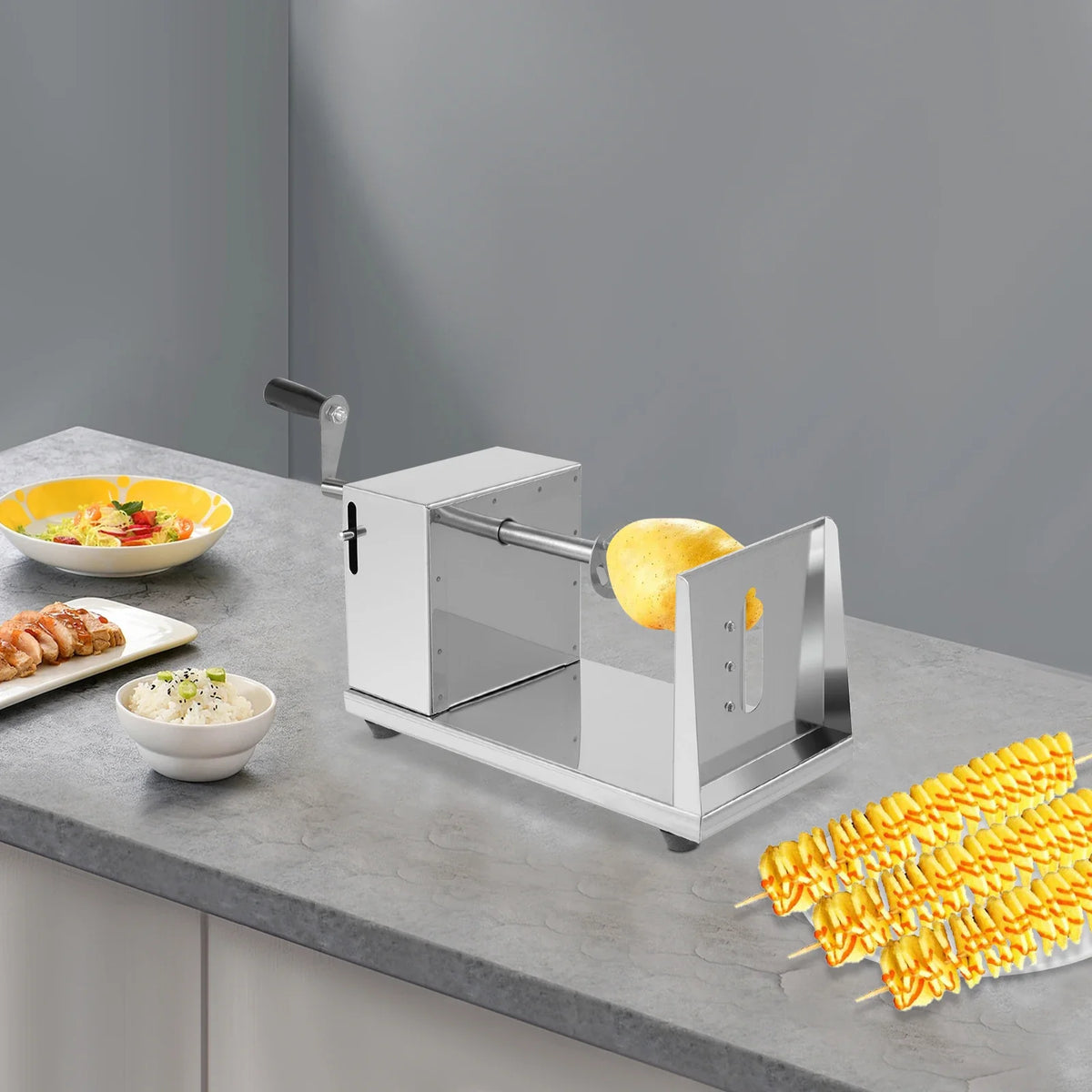 Manual Vegetable Spiralizer Cutter, Stainless Steel Potato Twister, 3–3.5 mm Slices, Tabletop Tornado Fries Maker - product view 6
