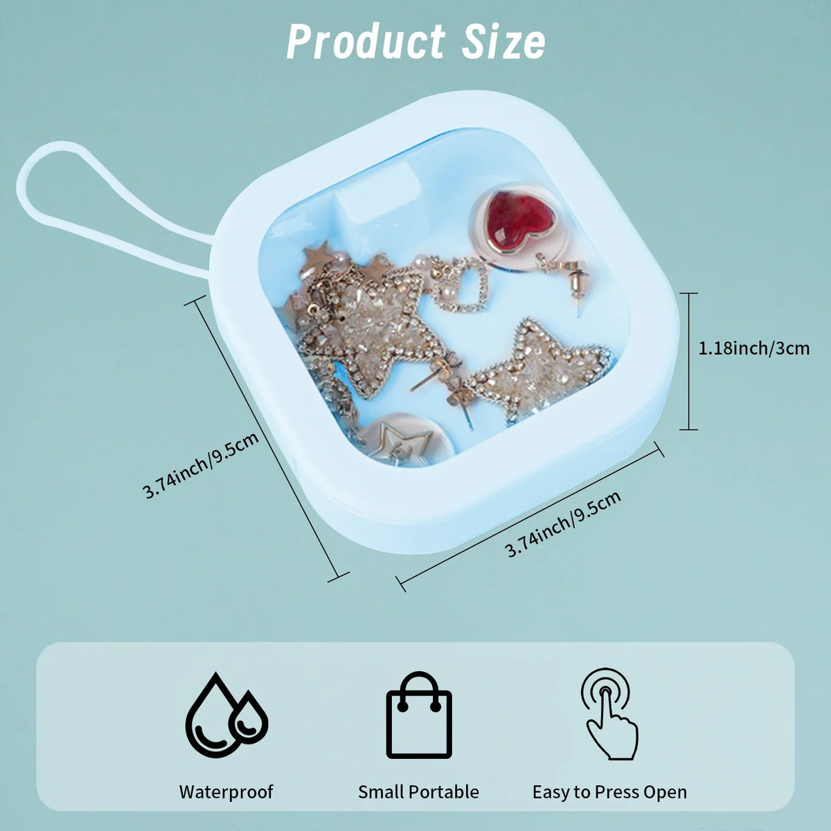 Portable Push-Open Jewelry Storage Box with Clear Window, Lanyard and Plastic Square Case for Earrings, Rings and Beads - product view 6