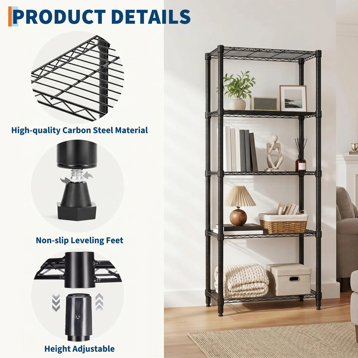 2-Pack Freestanding Storage Shelves, 4-Tier Adjustable Steel Wire Racks, 72-Inch Height for Garage, Closet and Laundry - product view 5