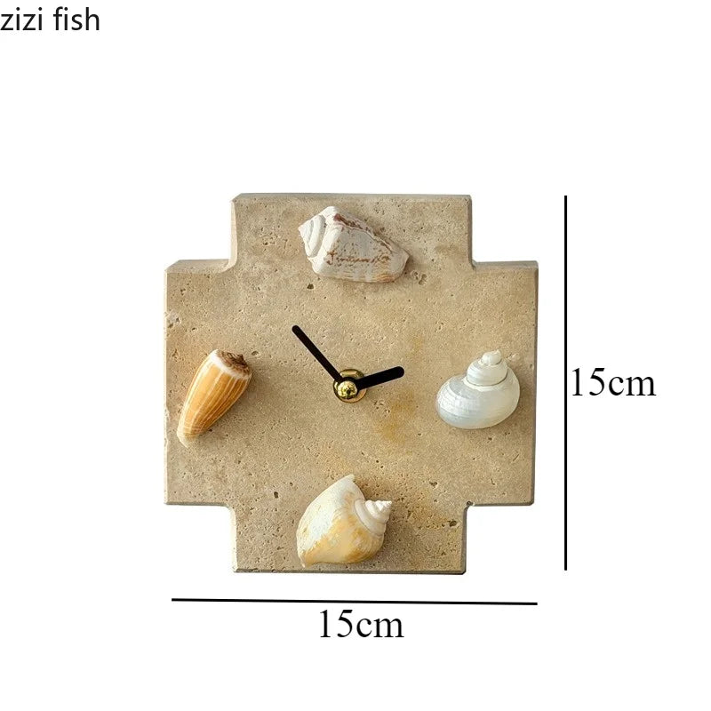 Retro Shell Table Clock, Resin and Stone Desk Ornament for Mantel, Shelf, Office or Room Décor - product view 3