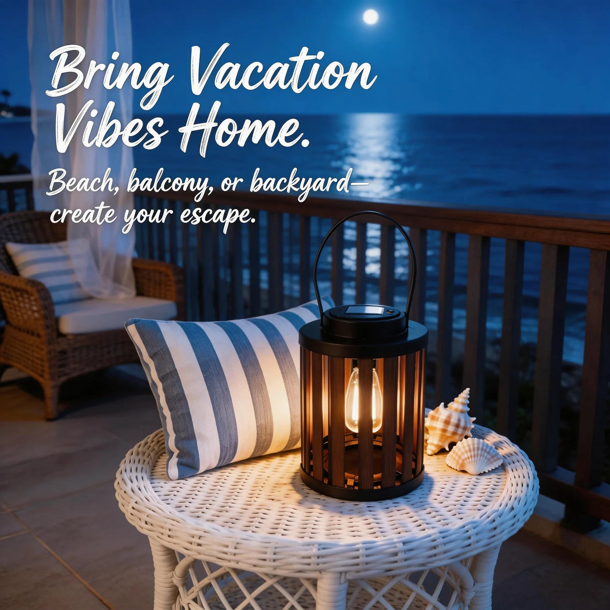 Solar Lanterns, 2-Pack LED Hanging or Table Lights, Wood-Grain Metal Frame, Dusk-to-Dawn Auto On/Off for Patio and Garden - product view 2