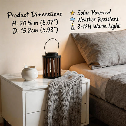 Solar Lanterns, 2-Pack LED Hanging or Table Lights, Wood-Grain Metal Frame, Dusk-to-Dawn Auto On/Off for Patio and Garden - product view 4