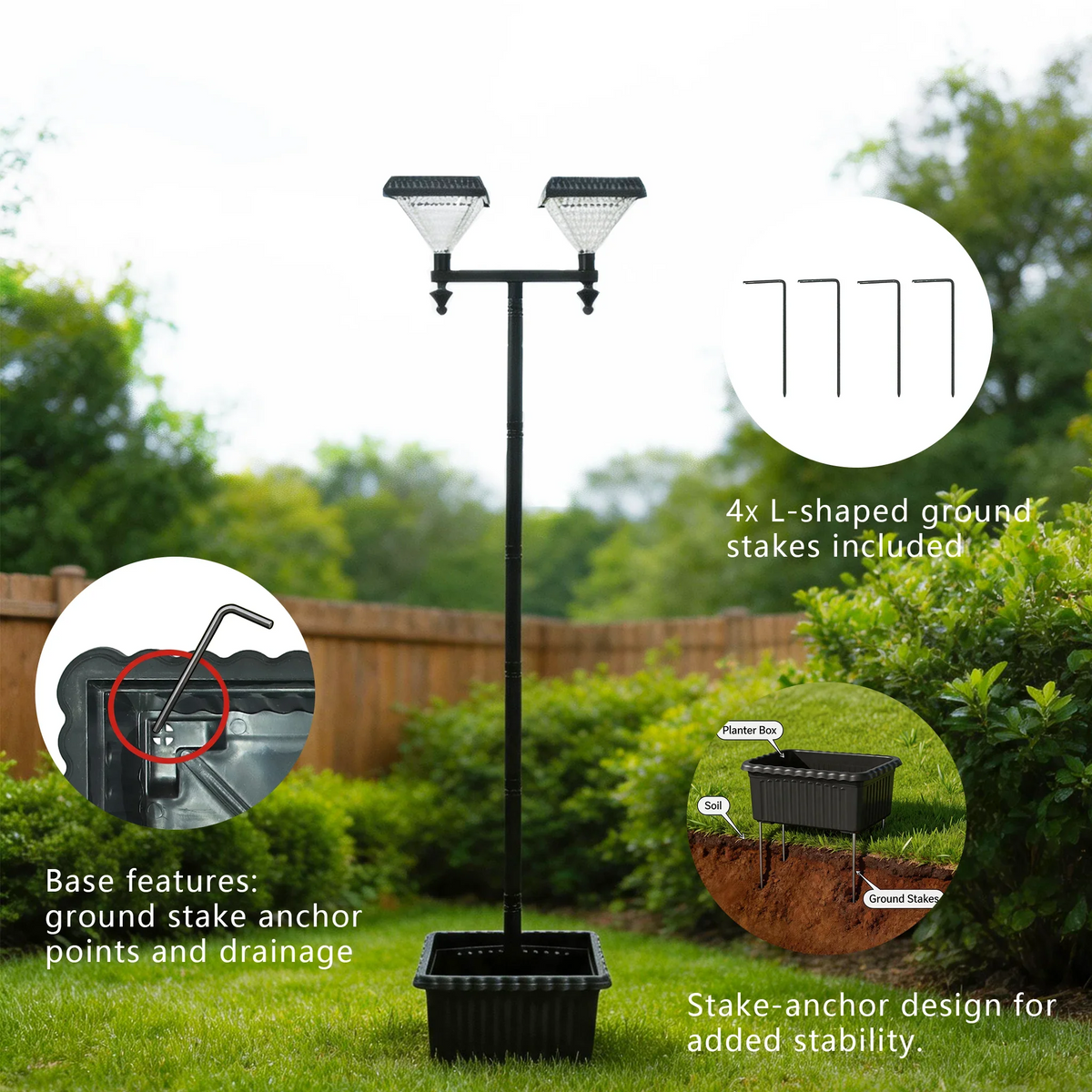 Solar Landscape Lighting, Outdoor Solar Street Lamp with Included Batteries for Garden, Yard, Patio and Pathway - product view 3