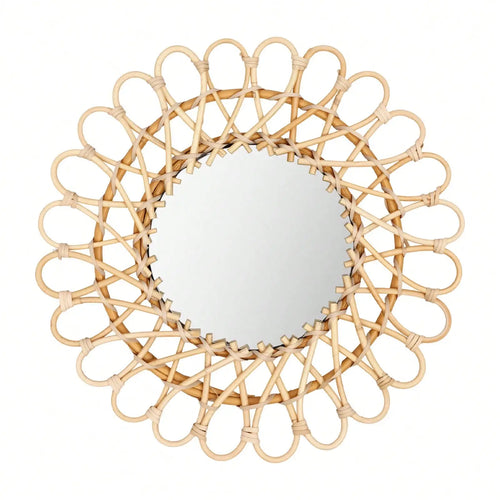 Round Rattan Wall Mirror, Handmade Rural Decorative Vanity Mirror for Bathroom, Bedroom, Living Room and Farmhouse Décor - product view 1