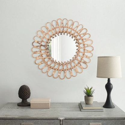 Round Rattan Wall Mirror, Handmade Rural Decorative Vanity Mirror for Bathroom, Bedroom, Living Room and Farmhouse Décor - product view 2