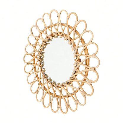 Round Rattan Wall Mirror, Handmade Rural Decorative Vanity Mirror for Bathroom, Bedroom, Living Room and Farmhouse Décor - product view 6