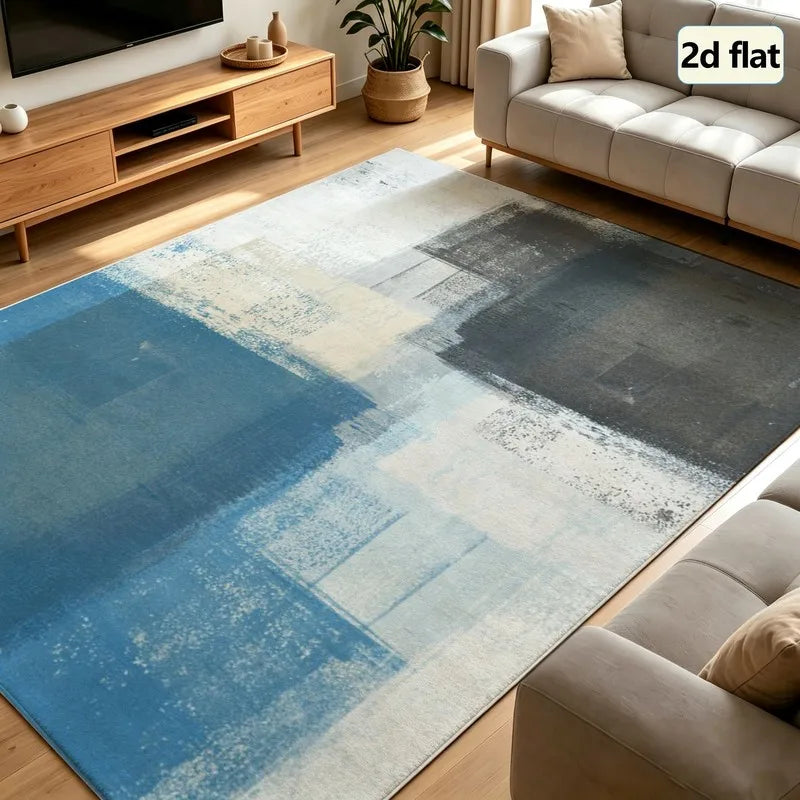 Abstract Geometric Striped Area Rug, Machine-Made 100% Polyester with Rubber Backing for Entryway, Bedroom or Living Room - product view 1