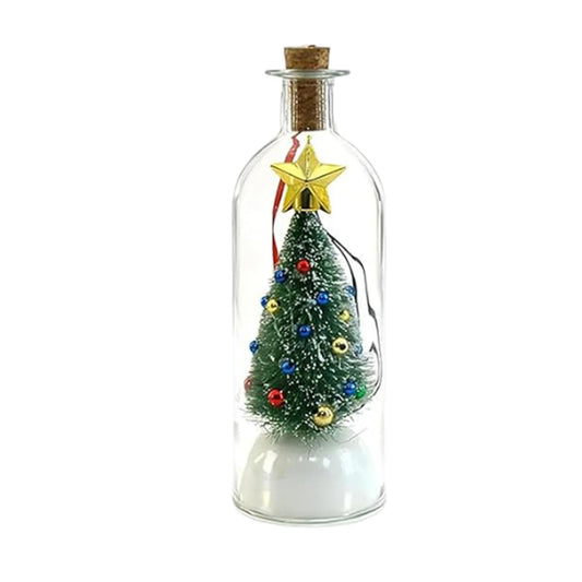 Recordable Christmas Tree Message-in-a-Bottle Keepsake, 30-Second Voice Ornament with Glass Snowy Scene, Green or Pink - product view 1
