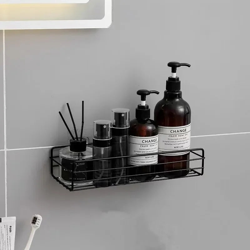 Metal Corner Shower Shelf, Wall-Mounted Bathroom Caddy, Reusable Multiple-Use Storage Rack in Black or White - product view 1