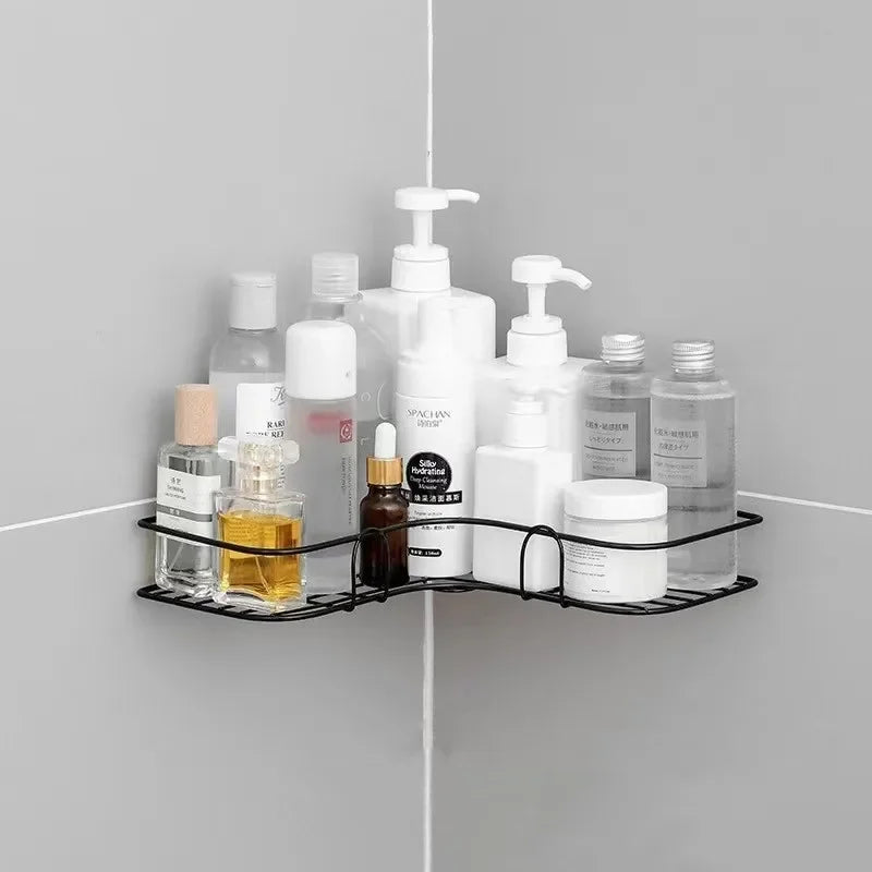 Metal Corner Shower Shelf, Wall-Mounted Bathroom Caddy, Reusable Multiple-Use Storage Rack in Black or White - product view 2