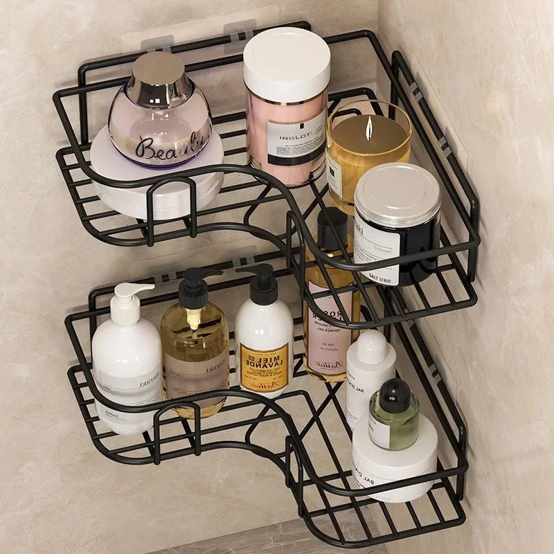 Metal Corner Shower Shelf, Wall-Mounted Bathroom Caddy, Reusable Multiple-Use Storage Rack in Black or White - product view 6