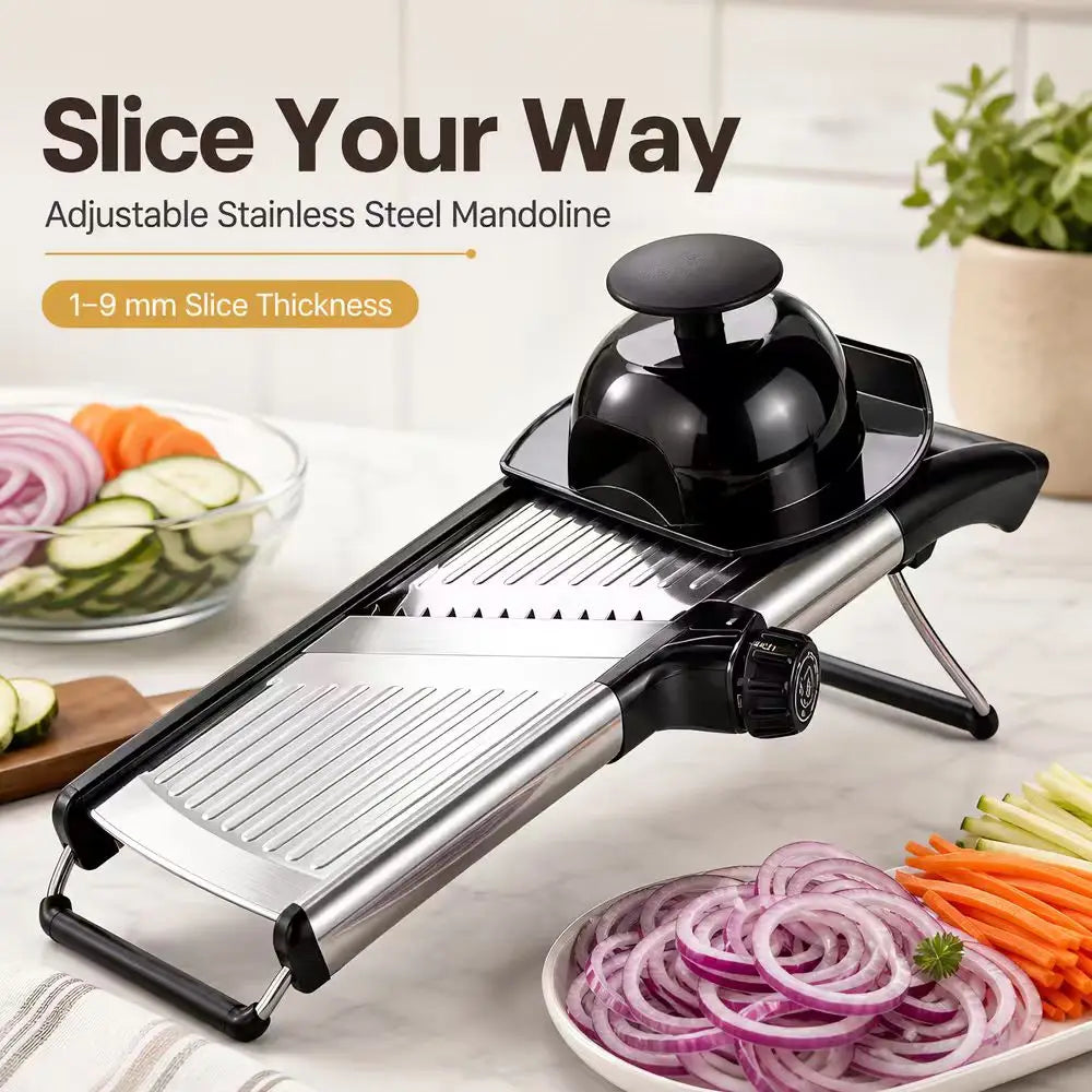 Adjustable Mandoline Slicer, Stainless Steel Blade, Food Holder, Cut-Resistant Gloves, Cleaning Brush for Vegetables - product view 1