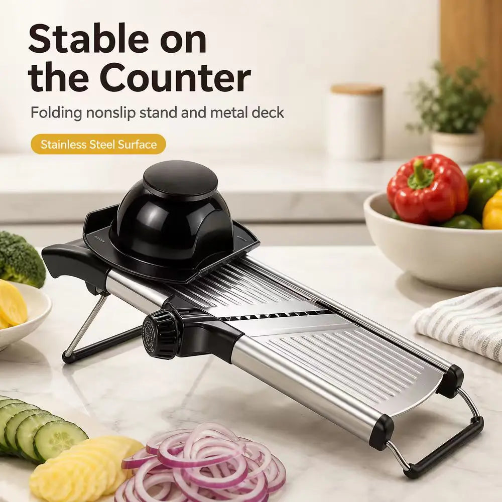 Adjustable Mandoline Slicer, Stainless Steel Blade, Food Holder, Cut-Resistant Gloves, Cleaning Brush for Vegetables - product view 5