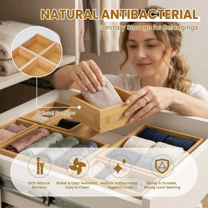 8-Piece Bamboo Drawer Organizer Set, Multi-Size Storage Trays for Makeup, Jewelry, Desk, Kitchen and Bedroom - product view 3