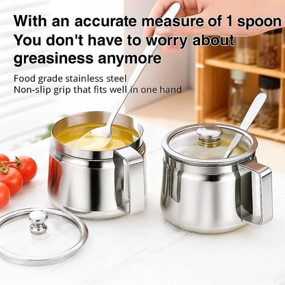Stainless Steel Kitchen Canister, 500 mL Ghee Storage Jar with Snap Lid, Spoon and Dishwasher-Safe Round Design - product view 6