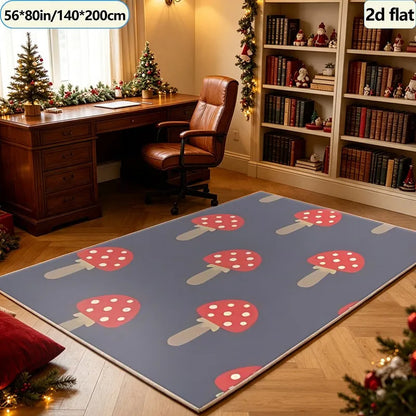 Kids Rug, Cute Cartoon Red Spotted Mushroom Design, Rubber Backing, Polyester Area Carpet for Bedroom, Nursery and Playroom - product view 3