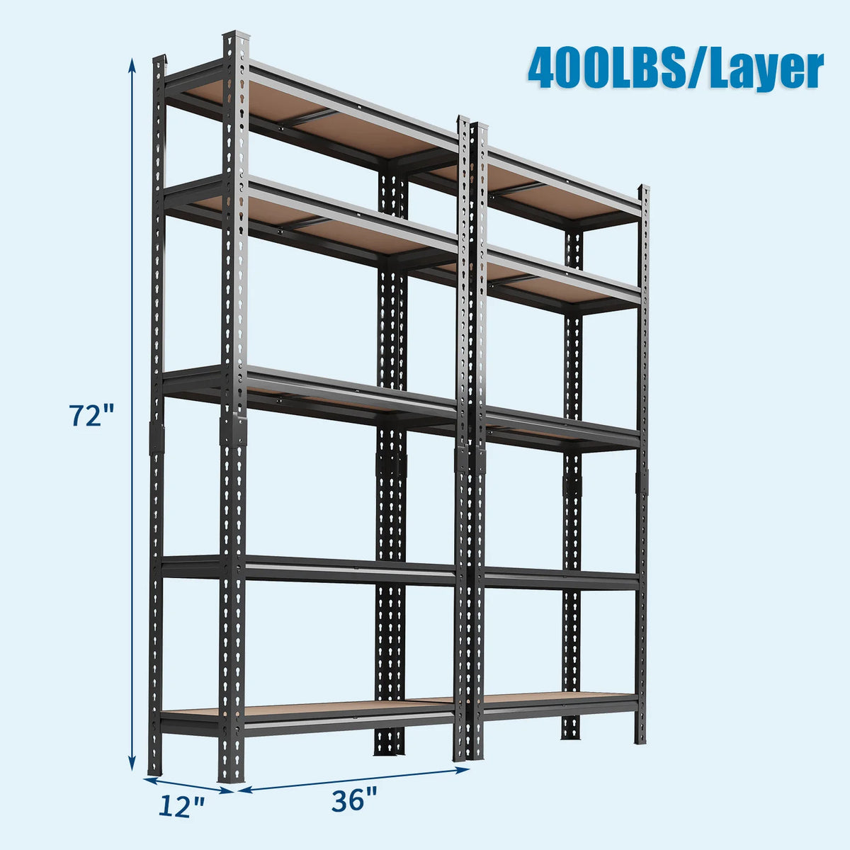 Adjustable Metal Storage Shelving Unit, Boltless Freestanding Utility Rack with Five Shelves for Garage, Pantry and Warehouse - product view 2