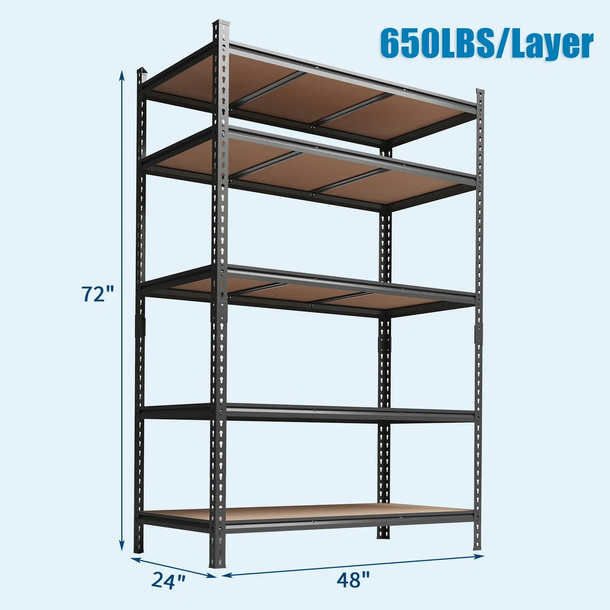 Adjustable Metal Storage Shelving Unit, Boltless Freestanding Utility Rack with Five Shelves for Garage, Pantry and Warehouse - product view 3