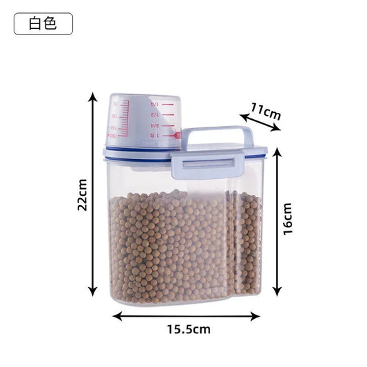 Sealed Moisture-Proof Pet Food Storage Container with Measuring Cup, Plastic Dog and Cat Kibble Pail in 1.5kg or 2kg - product view 1